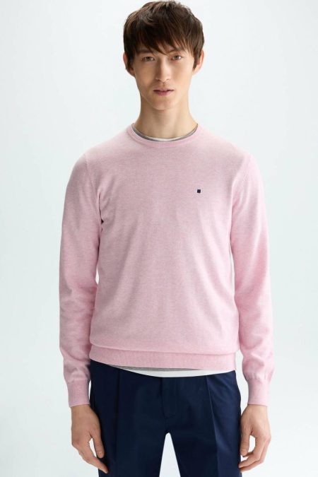 Sweatshirts Men Cotton Crew-Neck Sweater Pink Purificacion Garci