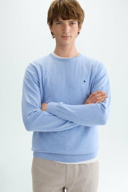 Sweatshirts Purificacion Garci Cotton Crew-Neck Sweater Men Sky Blue