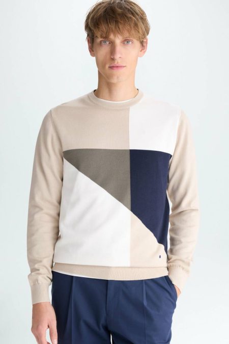 Sweatshirts Purificacion Garci Men Gris Piedra/Multicolor Geometry Pima Cotton Sweater