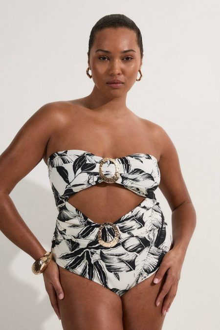 Swimwear Plus Size Slinky Palm Print Cut Out Swimsuit Women Mono Karen Millen