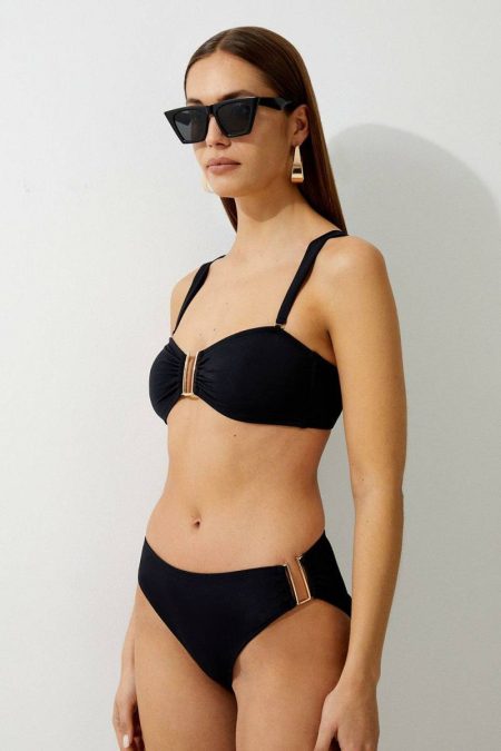Swimwear Women Cream Bikini Bottoms With Gold Trim Karen Millen