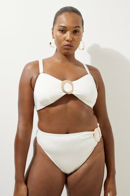 Swimwear Women Cream Plus Size Slinky Trim Detail Bikini Bottoms Karen Millen