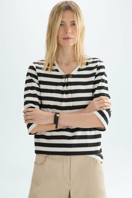 T-Shirts And Tops Ecru/Black Cubes Striped Cotton A-Line T-Shirt Women Purificacion Garci