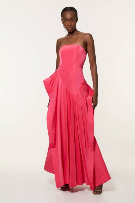 Taffeta Drama Sculptural Tailored Maxi Dress Women Hot Pink Karen Millen Maxi Dresses