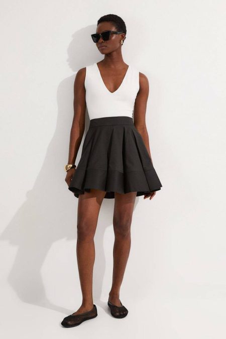 Tailored Cotton Full Mini Skirt Karen Millen Skirts Women Black