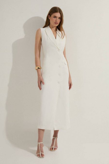 Tailored Linen Wrap Blazer Midi Dress Midi Dresses Karen Millen Women Ivory