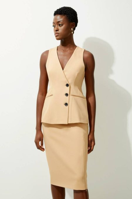 Tailored Side Split Midi Pencil Skirt Tailoring Camel Women Karen Millen