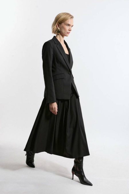 Tailored Twill Full Midi Skirt Cream Women Karen Millen Skirts