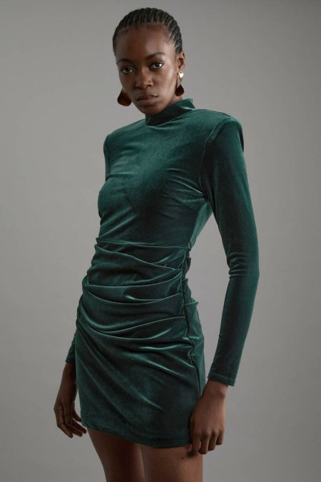 Tailored Velvet High Neck Mini Dress Tailoring Karen Millen Women Emerald