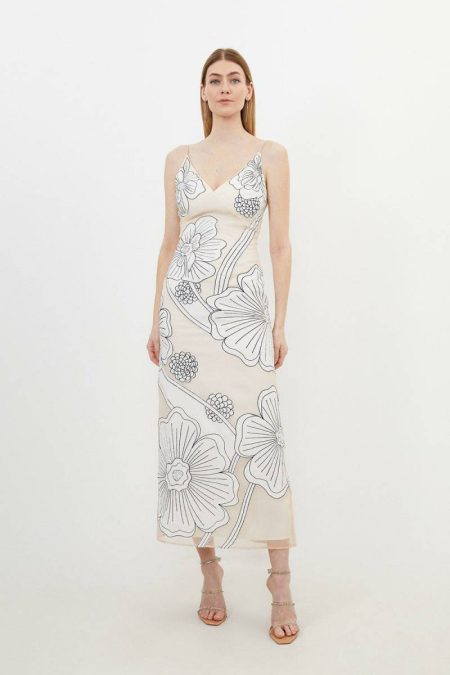 Tailoring Applique Organdie Satin Woven Midi Dress Karen Millen Women Blush