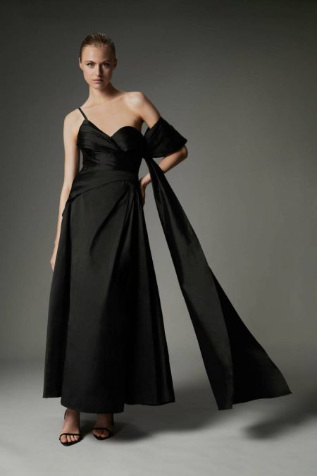 Tailoring Archive Collection - Taffeta Draped Shoulder Midi Prom Dress Karen Millen Black Women