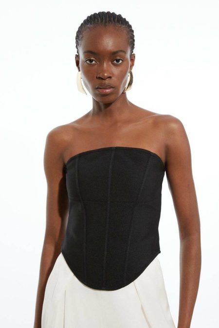 Tailoring Black Women Figure Form Bandage Corset Detail Knit Top Karen Millen