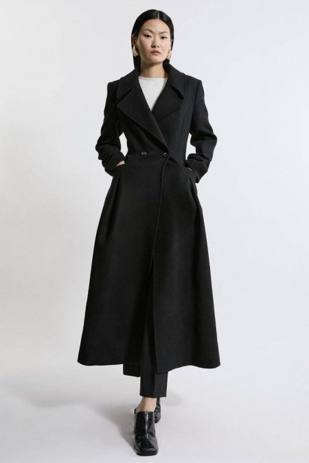 Tailoring Blush Karen Millen Women Italian Manteco Wool Blend Tailored Flared Skirt Maxi Coat