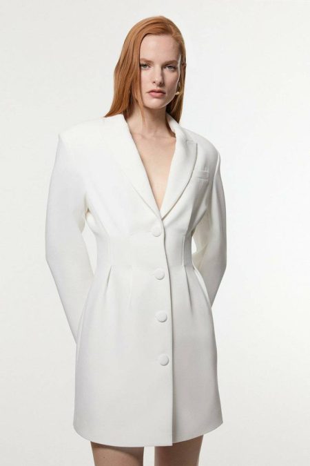 Tailoring Compact Stretch Darted Tailored Blazer Mini Dress Women Karen Millen Ivory