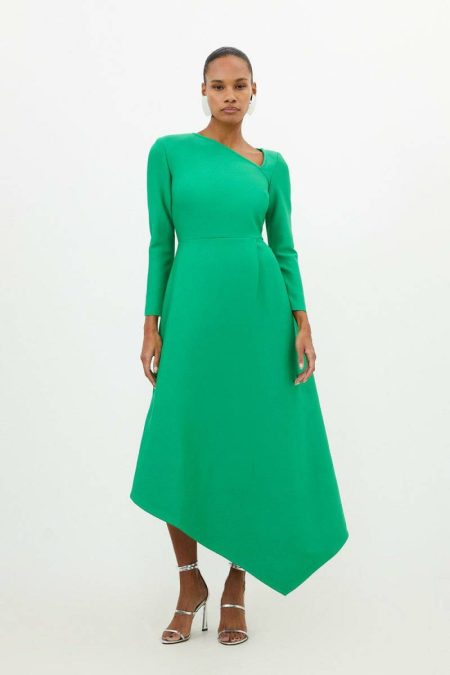 Tailoring Figure Form Bandage Asymmetric Hem Knit Midi Dress Karen Millen Pink Women