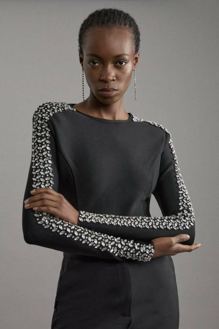 Tailoring Figure Form Bandage Knit Embellished Top Black Women Karen Millen
