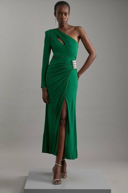 Tailoring Ivory Petite Premium Viscose Jersey Hardware Maxi Dress Women Karen Millen