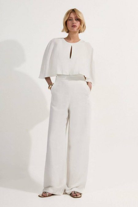 Tailoring Ivory Premium Tailored Linen Drama Cape Jumpsuit Karen Millen Women