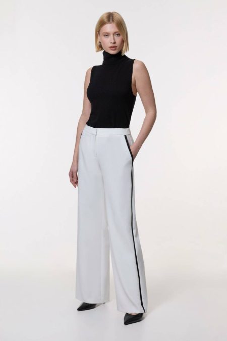 Tailoring Ivory Women Compact Stretch Tipped Pocketed Tailored Straight Leg Pants Karen Millen