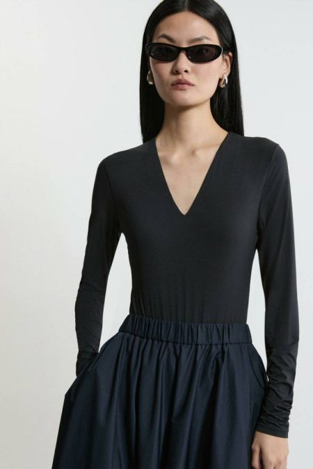 Tailoring Ivory Women Karen Millen Contour Jersey Long Sleeve Plunge Bodysuit