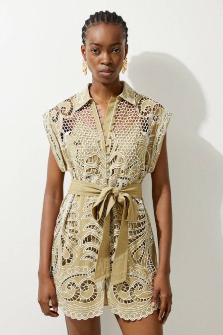 Tailoring Karen Millen Cotton Cutwork Embroidery Woven Tunic Women Mono