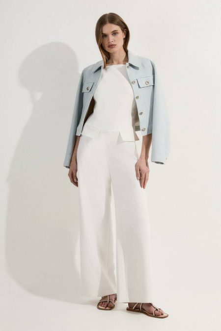 Tailoring Karen Millen Ivory Compact Stretch Stab Stitch Square Neck Tailored Wide Leg Jumpsuit Women
