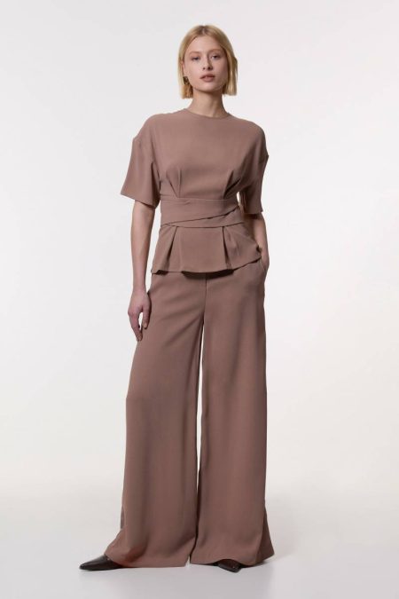 Tailoring Karen Millen Mocha Women Satin Back Crepe Wide Leg Pants