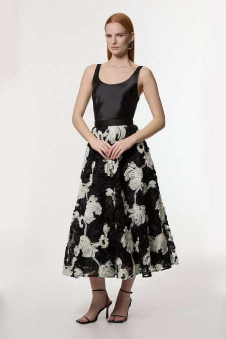 Tailoring Karen Millen Mono Rosette Mono Textured Woven Prom Skirt Women