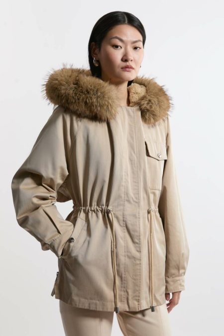Tailoring Karen Millen Women Camel Faux Fur Lined Hooded Parka Coat