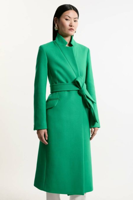 Tailoring Karen Millen Women Emerald Tall Premium Italian Manteco Wool Investment Notch Neck Tailored Midi Coat