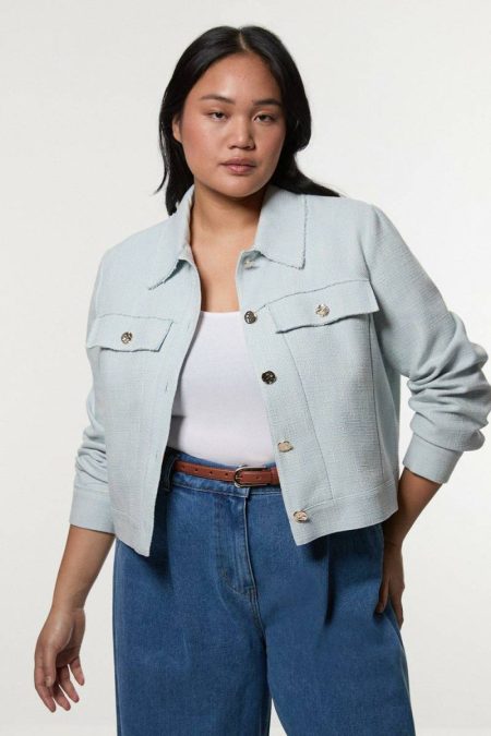 Tailoring Karen Millen Women Pale Blue Plus Size Spring Tweed Tailored Jacket