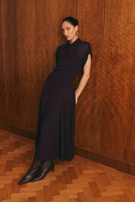 Tailoring Midnight Purple Karen Millen Women Tall Viscose Georgette Godet Detail Woven Maxi Skirt