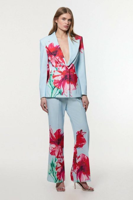Tailoring Mono Karen Millen Women Tailored Crepe Placed Floral Wide Leg Pants