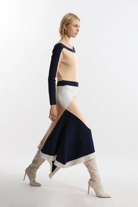 Tailoring Natural Women Karen Millen Petite Viscose Blend Asymmetric Color Block Dress