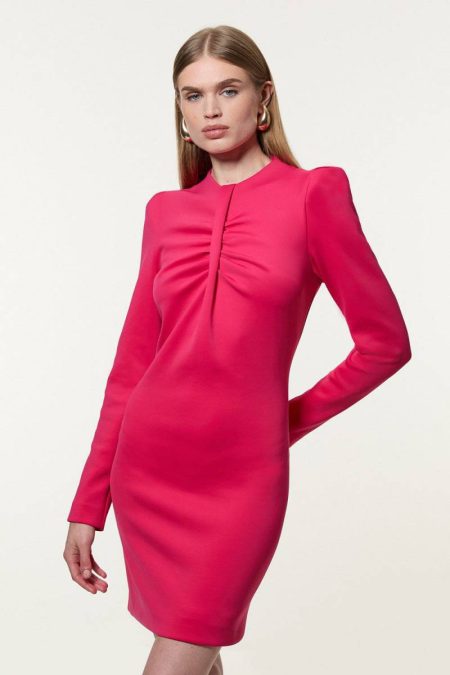 Tailoring Petite Scuba Drama Twist Detail Woven Mini Dress Pink Women Karen Millen