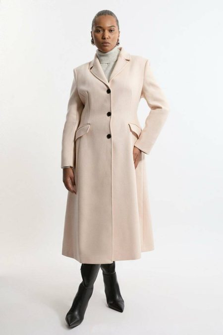 Tailoring Plus Size Premium Italian Manteco Wool Full Skirted Tailored Midaxi Coat Karen Millen Women Blush