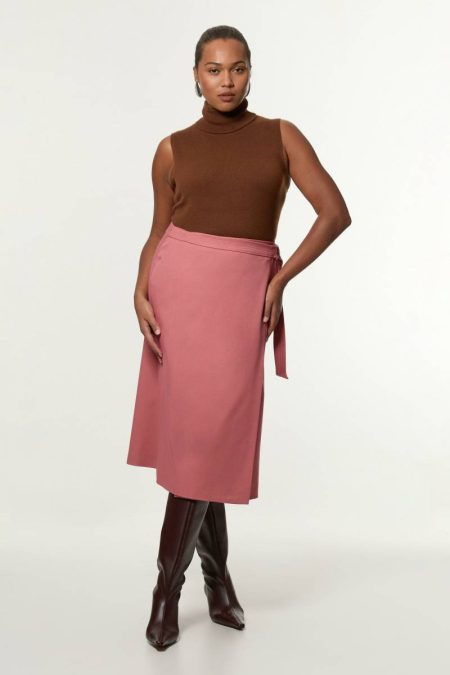 Tailoring Plus Size Soft Tailored Wrap A Line Midi Skirt Women Karen Millen Pink