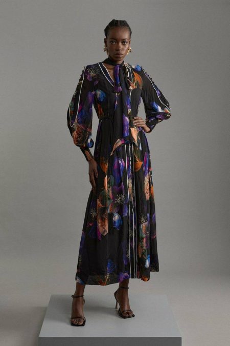 Tailoring Printed Viscose Floral Border Print Maxi Dress Women Floral Karen Millen