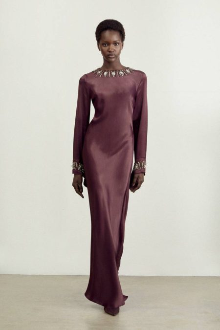 Tailoring Red Women Karen Millen The Founder Crystal Embellished Raw Edge Satin Wrap Maxi Dress