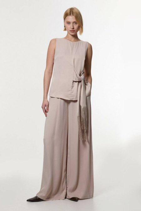 Tailoring Silver Karen Millen Viscose Satin Wide Leg Woven Pants Women