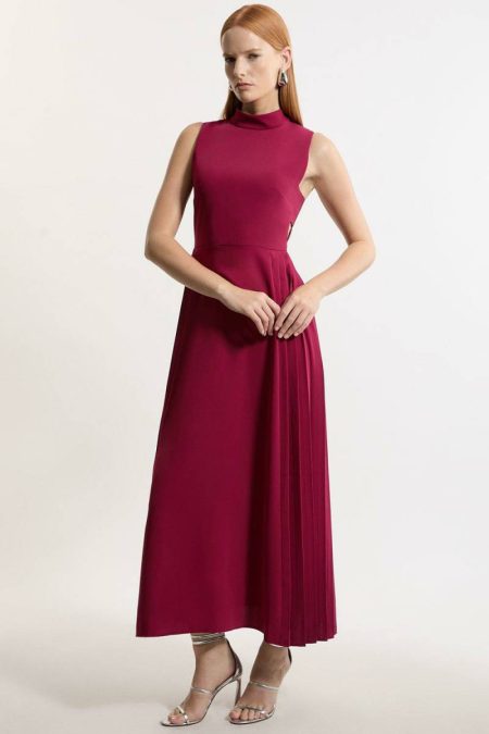 Tailoring Soft Tailored Pleated Panel Midaxi Dress Karen Millen Forest Women