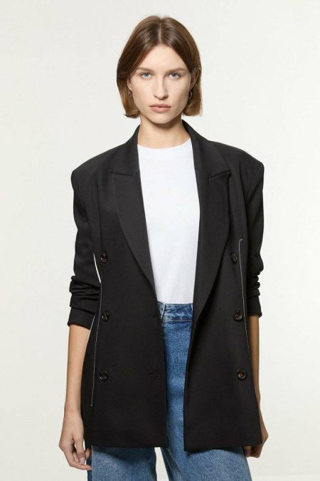 Tailoring Tailored Contrast Tipped Stitch Detail Double Breasted Jacket Ivory Karen Millen Women