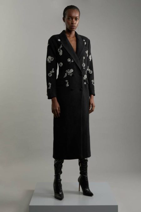 Tailoring Tailored Wool Blend Embellished Maxi Coat Black Women Karen Millen