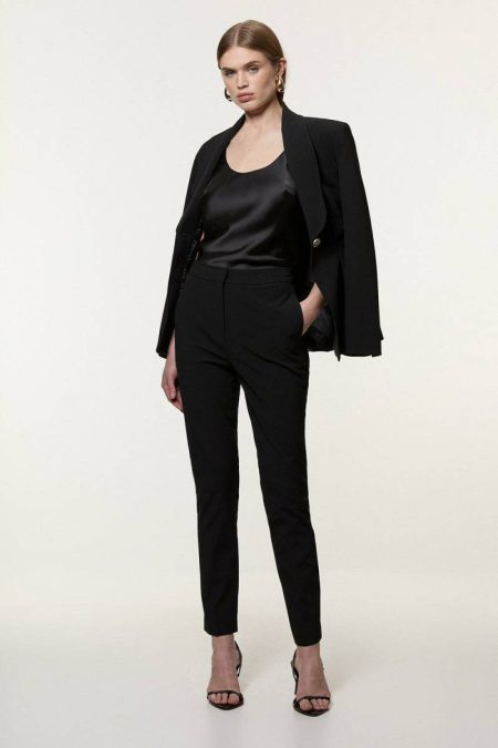 Tailoring Tall Compact Stretch Stab Stitch Tailored Straight Leg Pants Black Women Karen Millen