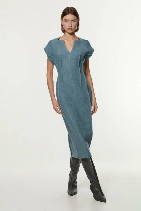 Tailoring Textured Wool Blend Darted Tailored Midi Dress Karen Millen Women Pink