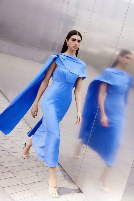 Tailoring Viscose Satin Draped Midi Dress Karen Millen Women