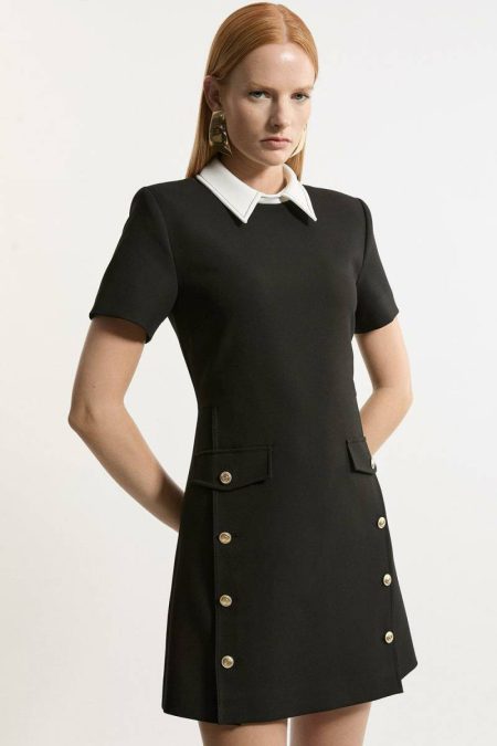 Tailoring Women Karen Millen Compact Stretch Tailored Collared Button Detail Mini Dress Camel