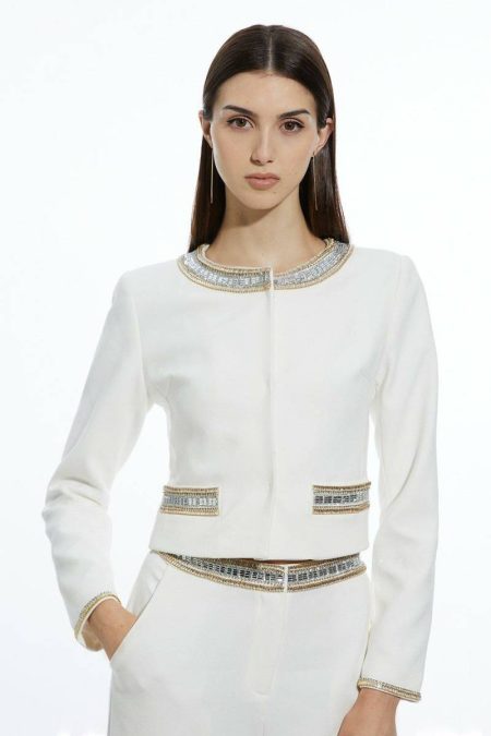 Tailoring Women Karen Millen Embellished Detail Tailored Jacket Ivory