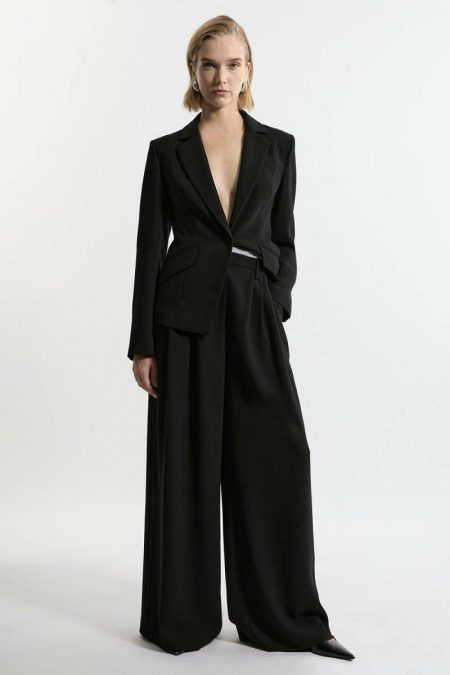 Tailoring Women Karen Millen Ivory Tailored Crepe Pleat Detail Wide Leg Pants