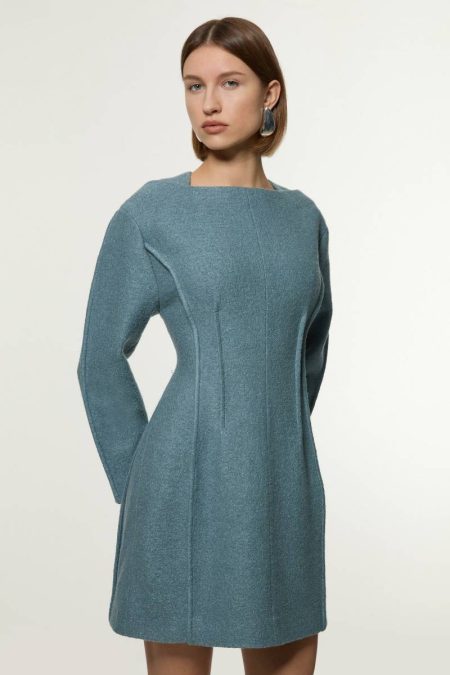 Tailoring Women Karen Millen Pale Pink Textured Wool Blend Darted Tailored Mini Dress